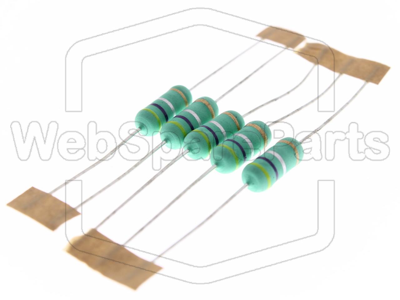 5x Resistenza a film metallico 0.47R 2W ±5% Ø5x12mm